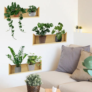 3pcs Plant Design Wall Sticker Plant Potted Pattern Wall Decal Background Wall Decoration And Beautification