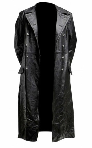 MEN'S GERMAN CLASSIC WW2 MILITARY UNIFORM OFFICER BLACK LEATHER TRENCH COAT