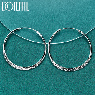 DOTEFFIL 925 Sterling Silver Round 40/45/50mm Hoop Earring For Woman Luxury Fashion Charm Jewelry