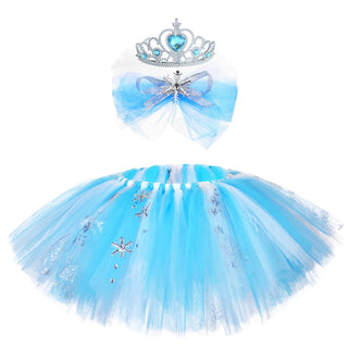 Elsa Tutu Skirt for Girls Kids Tulle Princess Skirts with Crown Toddler Baby Girl Tutus Children Christmas Costume Birthday Gift
