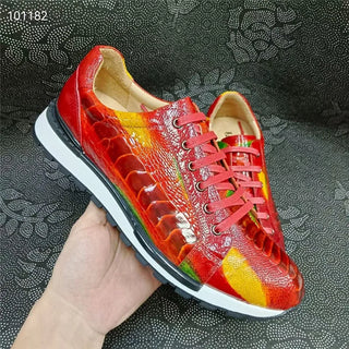 Red Colorful Lace-up Sneakers Genuine Exotic Leather